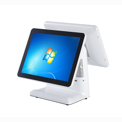 15 inch + 15 inch Supermarket Pos System Dual Touch screen All In One Terminal Machine(White color)